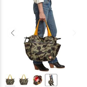 Camouflage Tote Bag with Bold Orange Handles